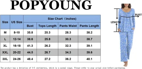 Vista 3 de POPYOUNG Conjunto de pijama suave de 2 piezas para mujer, para otoño e invierno, con bolsillos
