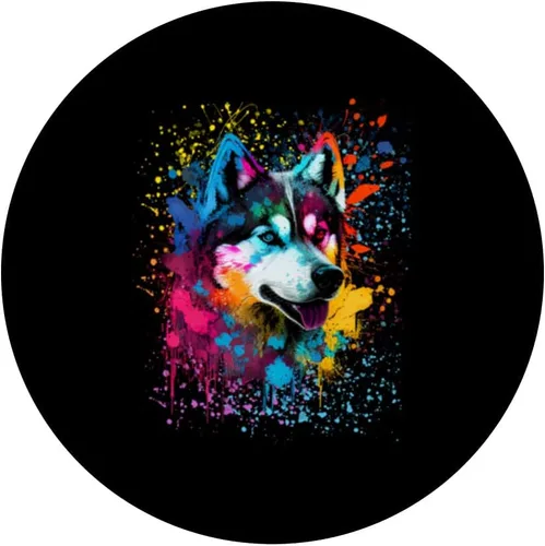 Vista 3 de Colorido Splash Art Siberiano Husky Retrato Dueño de Cachorro PopSockets Intercambiable PopGrip