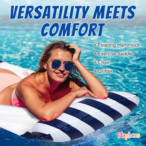 Vista 4 de Hammock Pool Float Blue Multi-Purpose Inflatable Water Pool Floats Fun Pool Float Lounger for Adults and Kids Variation