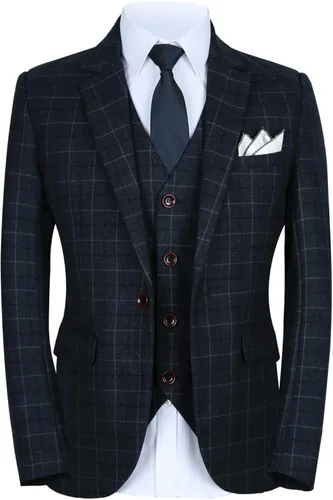 Vista 5 de MOGU Mens 3 Piece Slim Fit Plaid Suit Blazer+Vest+Pants