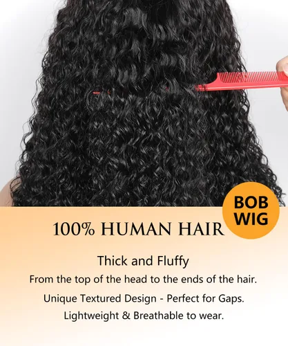 Vista 2 de Ruiyu Shaggy Haircuts Bob Curly Wig with Bangs Human Hair 2x4 HD Lace Closure Wear and Go Glueless Wig Water Wave Wigs with Bangs for Black Women