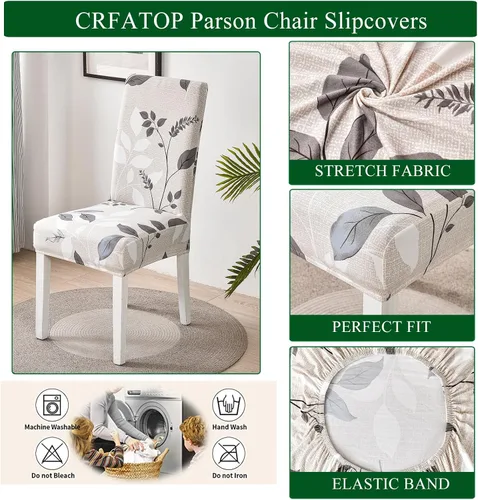 Vista 4 de CRFATOP 4 Piezas de Fundas Elásticas para Silla de Comedor con Funda para Banco Fundas Impresas para Silla de Comedor Fundas para Cojín de Asiento