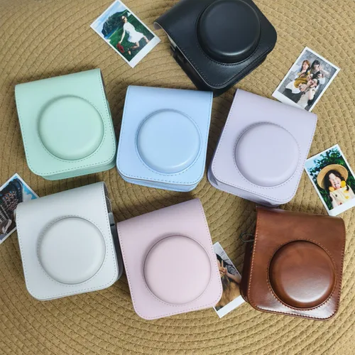 Vista 6 de Funda protectora compatible con cámara Fujifilm Instax Mini 12 de película instantánea con bolsillo para accesorios y correa ajustable (azul)