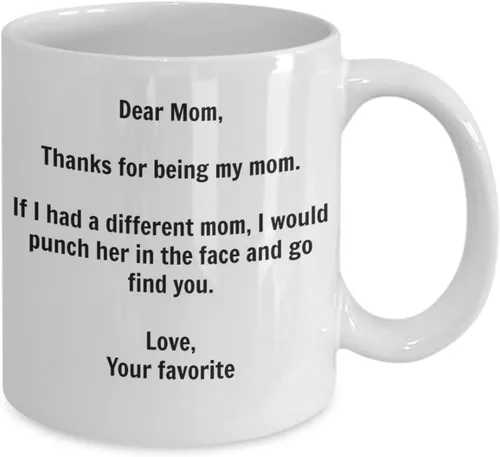 Vista 2 de Regalo para mamá divertido, taza de café con la frase "I'd Punch Another Mom In The Face", taza de regalo con broma de su hijo favorito