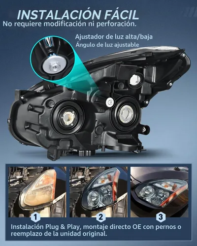 Vista 8 de Ensamble de faro Nilight compatible con Nissan Rogue 2008 2009 2010 2011 2012 2013 2014 2015 Select, lámparas de repuesto con carcasa negra