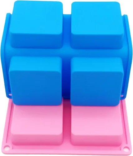 Vista 4 de Bangp Paquete de 4 moldes cuadrados para jabón, moldes de silicona antiadherentes de 6 cavidades, bandejas cuadradas para cubitos de hielo, moldes