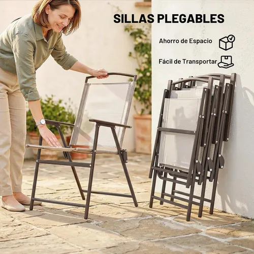 Vista 4 de Outsunny Juego de comedor de patio de 6 piezas para 4 personas con paraguas Beige