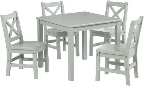 Vista 10 de eHemco Juego de mesa y silla de madera maciza para niños, café, 3 piezas