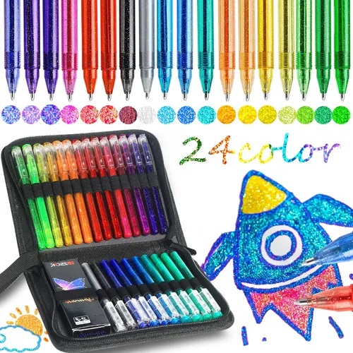 Vista 7 de ZSCM - Juego de 36 bolígrafos de gel con purpurina metálica, 18 colores brillantes con 18 recambios de bolígrafos de purpurina en bolsa de lona