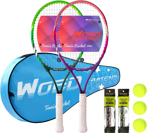 Vista 9 de Raqueta de tenis para niños de 19 pulgadas, 23 pulgadas, 25 pulgadas, raqueta de tenis para jóvenes/jóvenes, con bolsa de transporte, overgrips
