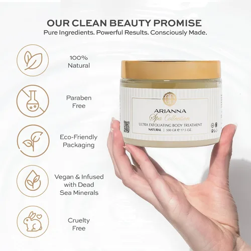 Vista 3 de Arianna - Exfoliante corporal ultra exfoliante con minerales del mar muerto, exfolia suavemente y naturalmente hidratante del Mar Muerto