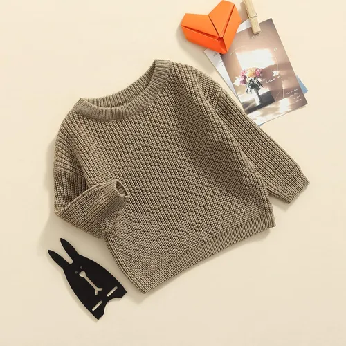 Vista 3 de Karwuiio - Suéter de punto para bebé, niña, niño, cuello redondo, manga larga, sudadera para otoño e invierno