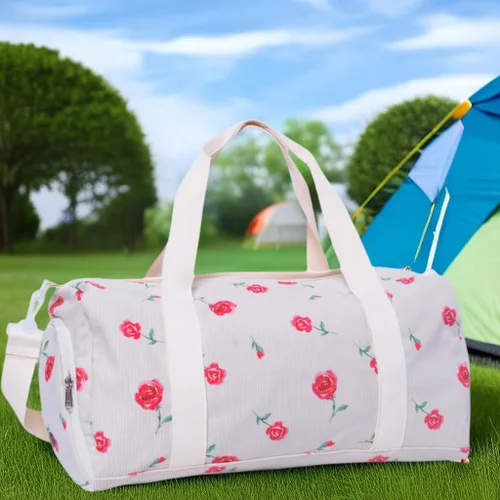 Vista 5 de Bolsa de lona para gimnasio, deportes, mujeres y niñas, bolsa de viaje de entrenamiento para fin de semana con compartimento para zapatos y bolsillo