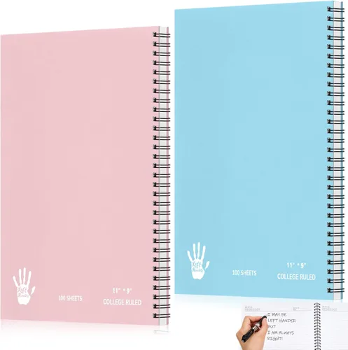Vista 9 de Jutom 2 blocs de cuadernos jumbo para zurdos de 11 x 8.5 pulgadas, encuadernados con alambre para zurdos, 200 páginas, diario inspirador para negro