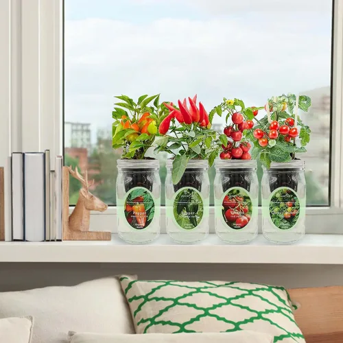 Vista 4 de Kit de cultivo de hierbas hidropónicas, tarro de masón de riego automático, kit de inicio de jardín de hierbas para interiores, cultiva 4 tipos