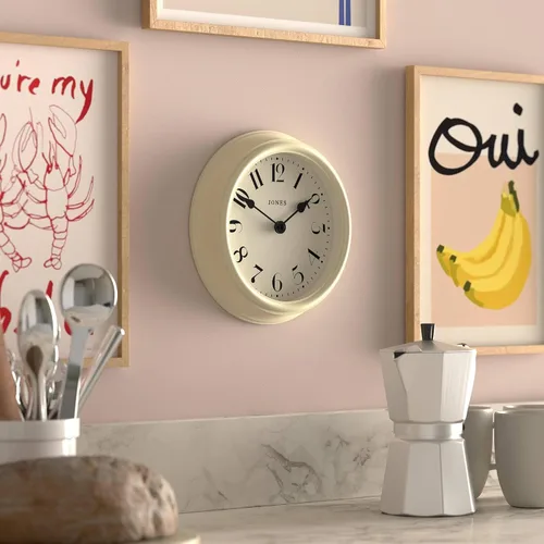 Vista 4 de JONES CLOCKS® Frieze - Reloj de pared, pequeño, elegante, clásico, redondo, 9.1 in, color crema, bonito diseño, ideal para la cocina, sala de estar