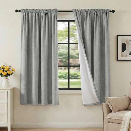 Vista 73 de H.VERSAILTEX Cortinas 100% opacas con aspecto de lino para dormitorio, bloqueo de luz completa, bolsillo para barra, cortinas de ventana gruesas