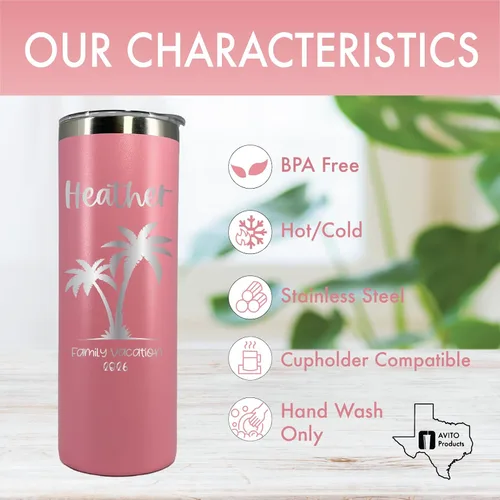 Vista 4 de Vaso de vacaciones personalizado de 20 onzas, vaso con tapa y pajilla, vasos de vacaciones familiares, vaso de vacaciones en la playa, regalo