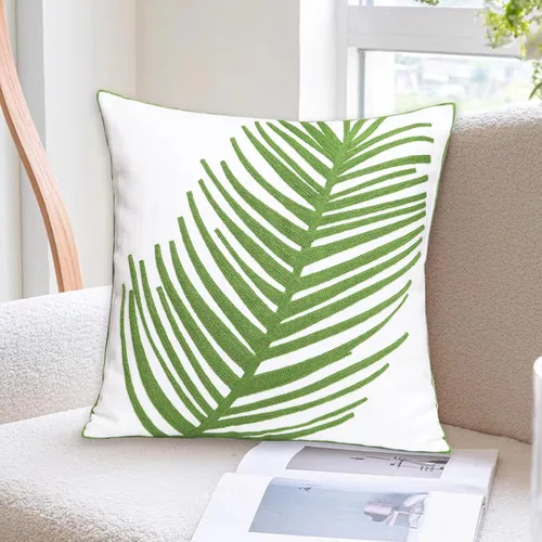 Vista 3 de 1 funda de cojín de algodón con diseño geométrico bordado, funda de cojín cuadrada a rayas, para exteriores, para sofá, sala de estar y cama, de 18