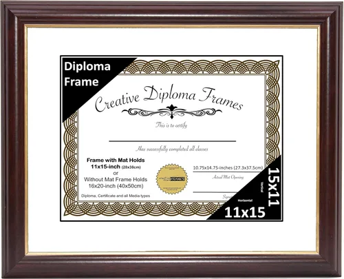 Vista 34 de Creative Picture Frames Marco para Diploma de Caoba con Borde Dorado de 12x16 pulgadas con Vidrio y Paspartú Negro y Colgadores de Pared Instalados