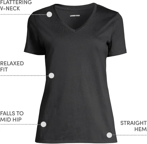 Vista 4 de Lands' End Camiseta relajada de algodón Supima con cuello en V para mujer