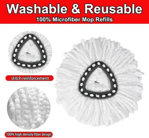 Vista 3 de 4 piezas de cabezal de repuesto para fregona giratoria, 100% cabezales de trapeador de microfibra compatibles con fregona giratoria triangular