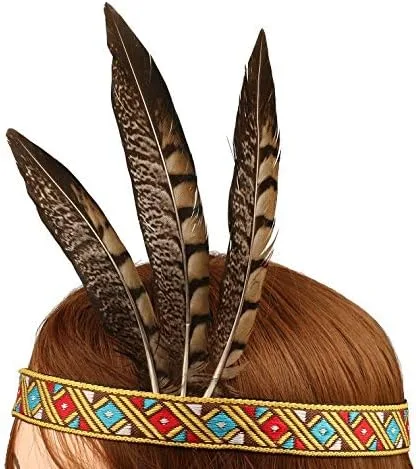 Vista 2 de Tocado de plumas para el día de Acción de Gracias, disfraz hecho a mano de jefe de inspiración india nativa americana para niños y adultos