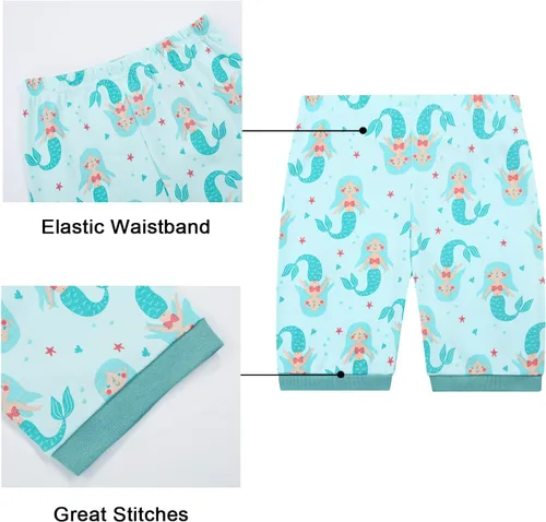 Vista 7 de Benaive Girls Summer Pajamas 4 Pieces 100% Cotton Girls PJs Short Sets Kids Sleepwear Size 2T-12 Years