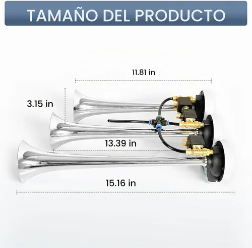 Vista 5 de Highsoar - Bocina de aire para camión de 12 V/24 V, 150 DB, 3 bocinas de trompeta, kit universal para coche, tren, barco