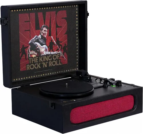 Vista 3 de Arkrocket x Elvis Reproductor de Discos Bluetooth Portátil de 3 Velocidades con Entrada y Salida Bluetooth, Tocadiscos con Bocinas Integradas