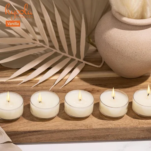 Vista 4 de HYOOLA Velas aromáticas de vela – Taza transparente – Velas perfumadas de vainilla – 6 horas de tiempo de combustión – Paquete de 15 – Fabricado