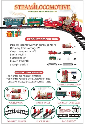 Vista 7 de BainGesk Juego de tren de Navidad con vapor, luz y sonidos, juegos de tren para debajo del árbol de Navidad, juguetes de tren eléctrico para niños