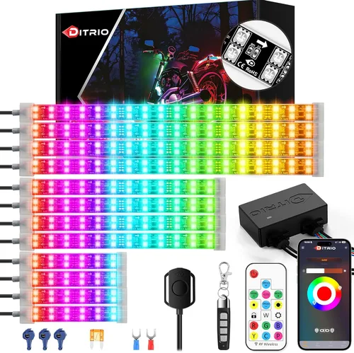 Vista 9 de 8 piezas de luces LED de doble fila para motocicleta con señal de giro y freno, kits de luces de resplandor con control remoto DITRIO APP/RF, zona