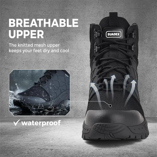 Vista 6 de SUADEX Botas de punta de acero para hombres y mujeres, soporte de arco, impermeables, para construcción, indestructibles, botas de seguridad