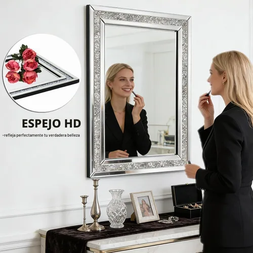 Vista 5 de Espejo decorativo de pared, espejo de diamante triturado