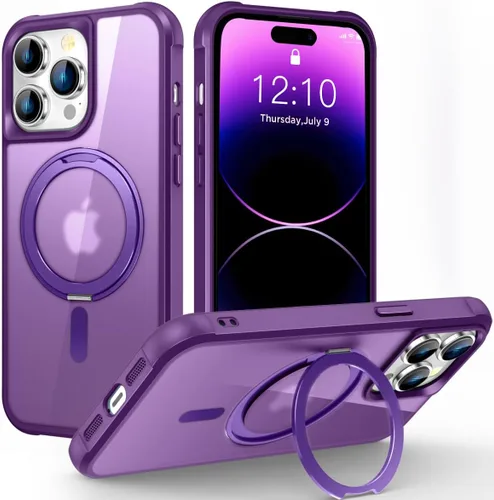 Vista 52 de Funda para iPhone 11 con soporte de anillo magnético giratorio de 360° [compatible con Mag-Safe] [Protección de grado militar] Funda translúcida