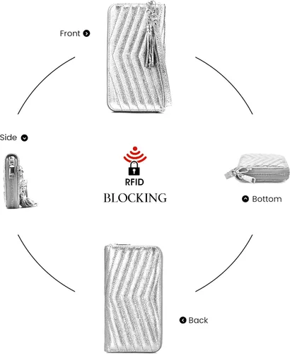 Vista 7 de befen Cartera acolchada de cuero genuino para mujer, con cremallera RFID alrededor de diseñador, cartera