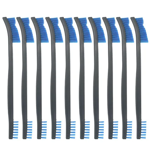 Vista 10 de Paquete de 10 cepillos de limpieza multiusos de doble punta para pistolas de 7 pulgadas, cepillos de cerdas de nailon de acero y latón (5 tipos)
