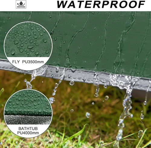 Vista 3 de Carpa de mochilero Camppal de 2-3 personas con puerta doble y 2 vestíbulos, impermeable, a prueba de viento, ligera, fácil de montar, para 3