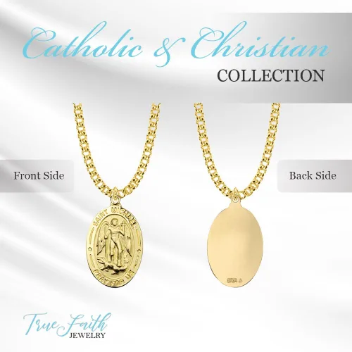 Vista 3 de TrueFaithJewelry Medalla de San Miguel Arcángel Reza por Nosotros, 1 pulgada Oro