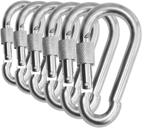 Vista 7 de Mosquetón de bloqueo de tornillo de pulgar de acero inoxidable resistente, ganchos de enlace de clip a presión. Carga de 200 a 400 libras. 6