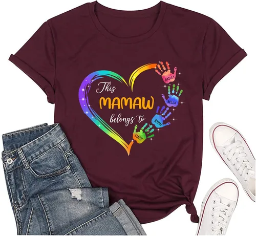 Vista 2 de Camisa personalizada con las manos con nombre de Mamaw Belongs to Grandchildren Regalo personalizado para el día de la madre, Navidad, cumpleaños