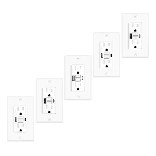 Vista 33 de 15 Amp GFCI Outlet with USB C Ports & USB-A, 1PCS 24W Self-Testing GFCI USB Combo with LED Indicator, Tamper Resistant for Kitchen & Bathroom