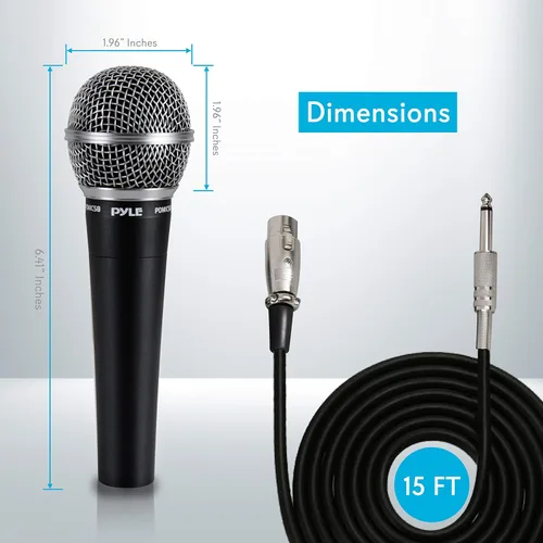 Vista 3 de Pyle Micrófono vocal dinámico profesional, bobina móvil, micrófono de mano unidireccional cardioide dinámico y Pro incluye cable XLR de 15 pies a