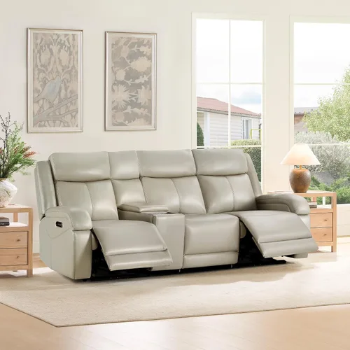 Vista 14 de Watson & Whitely Sofá reclinable eléctrico de piel auténtica, sofás reclinables de pared de 3 plazas con consola de almacenamiento, reposacabezas