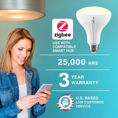 Vista 3 de Sengled Zigbee BR30 Bombilla inteligente, funciona con SmartThings y Echo con hub integrado, control de voz con Alexa y Google Home, requiere blanco