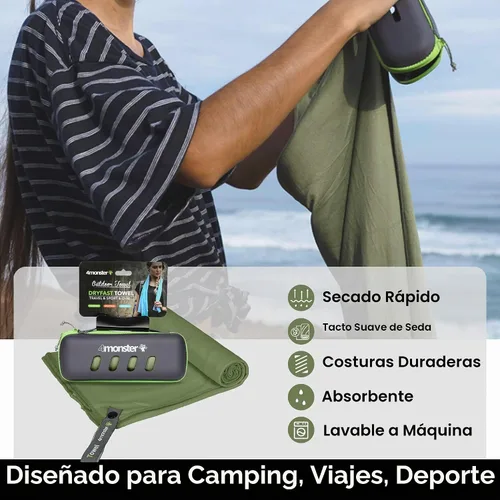 Vista 2 de 4Monster Toalla de camping súper absorbente, toalla de microfibra de secado rápido, ultra compacta y suave, toalla de viaje ligera para mochileros