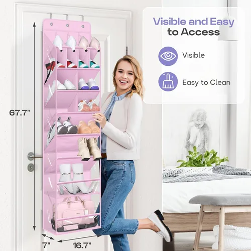 Vista 9 de MISSLO Organizador de zapatos de 12 niveles sobre la puerta y organizador de zapatos transparente sobre la puerta