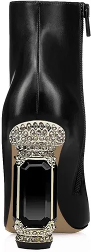 Vista 81 de FSJ Botas de tacón alto con punta puntiaguda para mujer, con tacón alto, con cremallera lateral brillante, estilo casual, para uso diario, zapatos