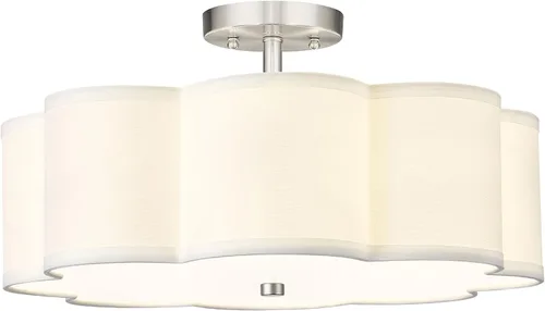 Vista 12 de Lámpara de Techo Semiempotrada Dorada, 3 Luces Accesorios de Iluminación de Techo de 12.5" con Pantalla de Tela en Forma de Flor, Luces de Tambor